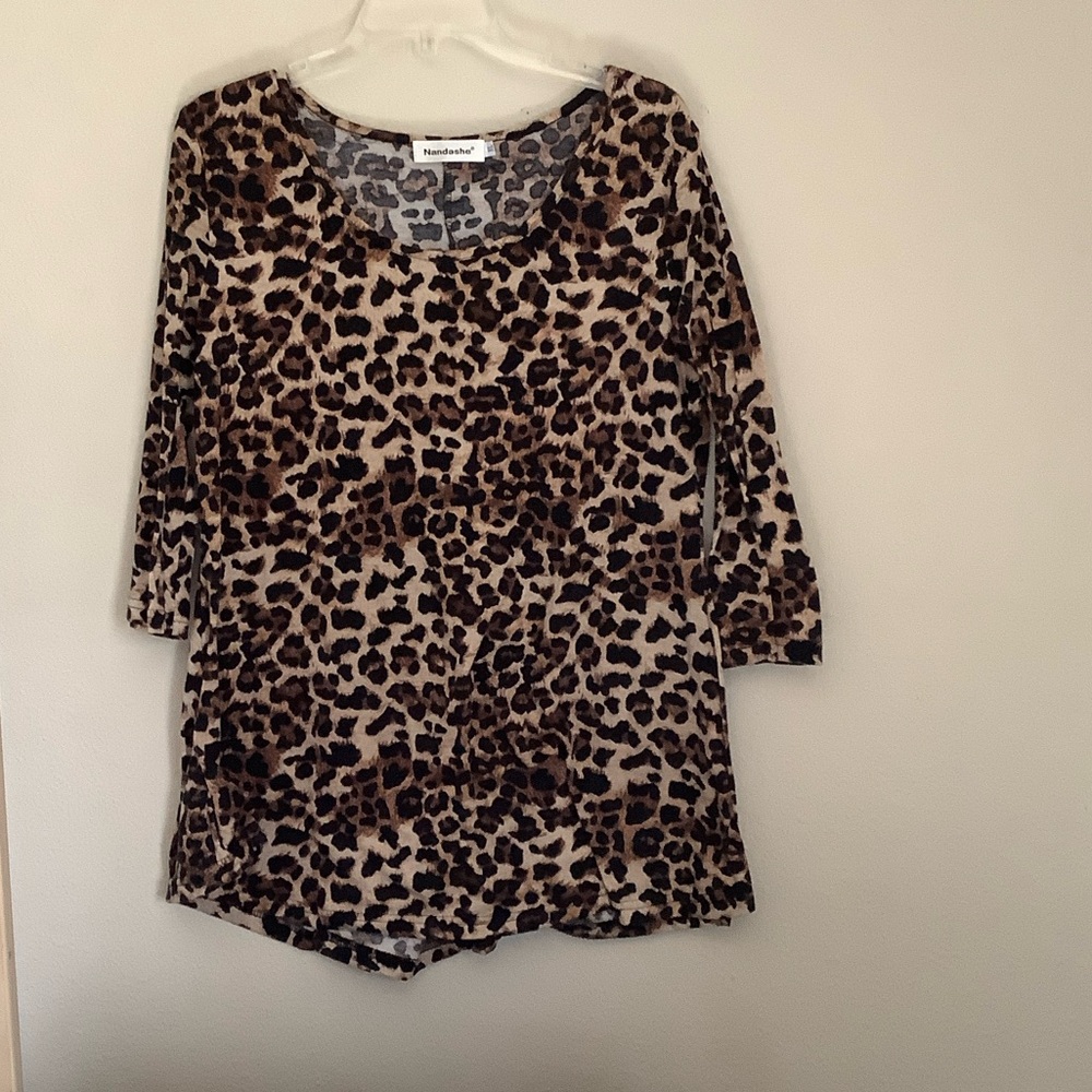 Nanette Lepore Leopard Print Scoop Neck Tunic Top - Brown & Black